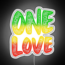Load image into Gallery viewer, One love reggae art Bob Marley zentangle art Rasta art RGB neon sign white 