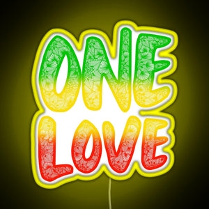 One love reggae art Bob Marley zentangle art Rasta art RGB neon sign yellow