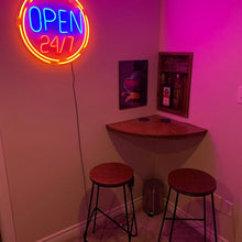 Load image into Gallery viewer, open 24/7 neon sign for bar restaurant