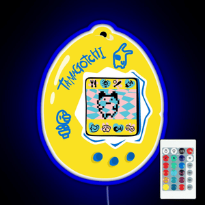 Original Tamagotchi Yellow with Blue RGB neon sign remote