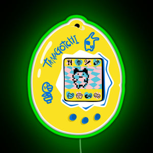 Original Tamagotchi Yellow with Blue RGB neon sign green