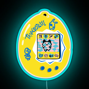 Original Tamagotchi Yellow with Blue RGB neon sign lightblue 