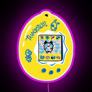 Original Tamagotchi Yellow with Blue RGB neon sign  pink