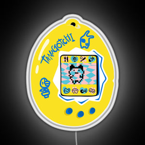 Original Tamagotchi Yellow with Blue RGB neon sign white 