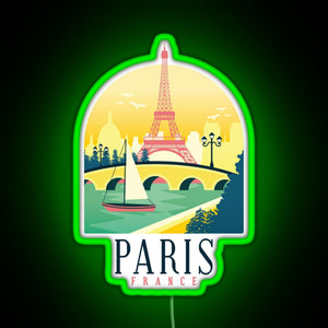 Paris France Paris Skyline RGB neon sign green