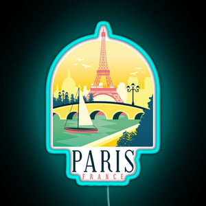 Paris France Paris Skyline RGB neon sign lightblue 