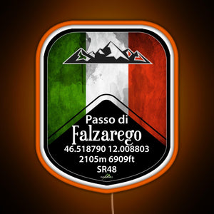 Passo Falzarego Italy Motorcycle Cycle Altitude Sticker T Shirt RGB neon sign orange