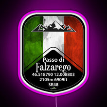 Load image into Gallery viewer, Passo Falzarego Italy Motorcycle Cycle Altitude Sticker T Shirt RGB neon sign  pink