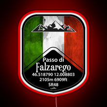 Load image into Gallery viewer, Passo Falzarego Italy Motorcycle Cycle Altitude Sticker T Shirt RGB neon sign red