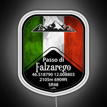 Load image into Gallery viewer, Passo Falzarego Italy Motorcycle Cycle Altitude Sticker T Shirt RGB neon sign white 