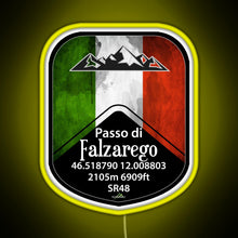 Load image into Gallery viewer, Passo Falzarego Italy Motorcycle Cycle Altitude Sticker T Shirt RGB neon sign yellow