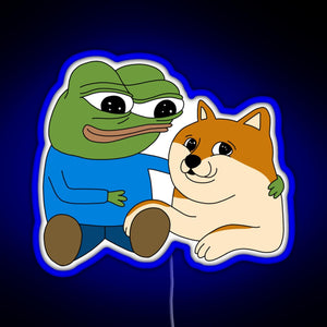 Peepo and Doge Best Frens RGB neon sign blue