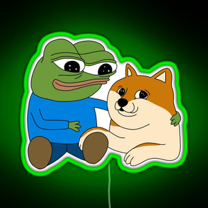 Peepo and Doge Best Frens RGB neon sign green