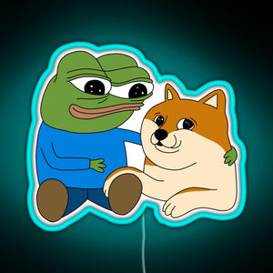 Peepo and Doge Best Frens RGB neon sign lightblue 