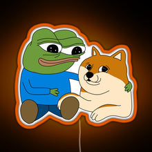 Load image into Gallery viewer, Peepo and Doge Best Frens RGB neon sign orange