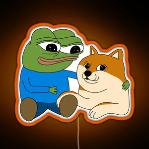 Peepo and Doge Best Frens RGB neon sign orange