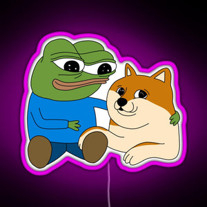 Peepo and Doge Best Frens RGB neon sign  pink