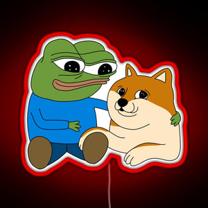 Peepo and Doge Best Frens RGB neon sign red