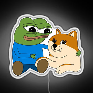 Peepo and Doge Best Frens RGB neon sign white 