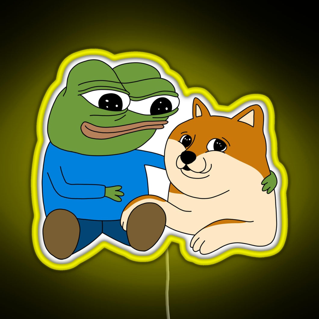 Peepo and Doge Best Frens RGB neon sign yellow