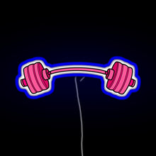 Load image into Gallery viewer, pink curved barbell RGB neon sign blue