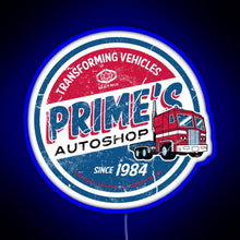 Load image into Gallery viewer, Prime s Autoshop Vintage Distressed Style Garage RGB neon sign blue