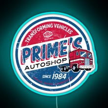Load image into Gallery viewer, Prime s Autoshop Vintage Distressed Style Garage RGB neon sign lightblue 