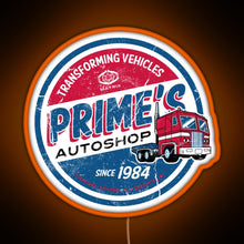 Load image into Gallery viewer, Prime s Autoshop Vintage Distressed Style Garage RGB neon sign orange