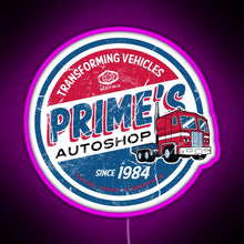 Load image into Gallery viewer, Prime s Autoshop Vintage Distressed Style Garage RGB neon sign  pink