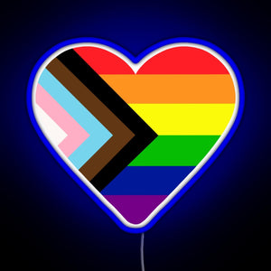 Progress Pride Flag Heart RGB neon sign blue