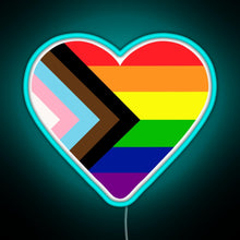 Load image into Gallery viewer, Progress Pride Flag Heart RGB neon sign lightblue 