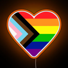 Load image into Gallery viewer, Progress Pride Flag Heart RGB neon sign orange