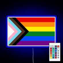 Load image into Gallery viewer, Progress Pride Flag RGB neon sign remote