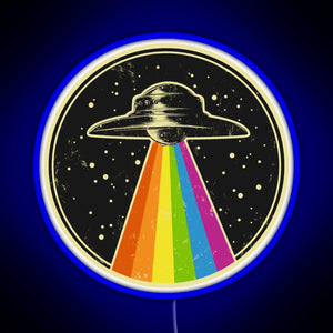 Queer UFO Rainbow UFO Alien Abduction Queer LGBT Gay Pride RGB neon sign blue