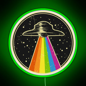 Queer UFO Rainbow UFO Alien Abduction Queer LGBT Gay Pride RGB neon sign green