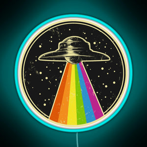 Queer UFO Rainbow UFO Alien Abduction Queer LGBT Gay Pride RGB neon sign lightblue 