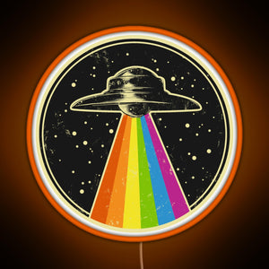 Queer UFO Rainbow UFO Alien Abduction Queer LGBT Gay Pride RGB neon sign orange