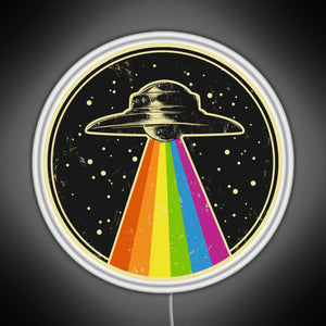 Queer UFO Rainbow UFO Alien Abduction Queer LGBT Gay Pride RGB neon sign white 