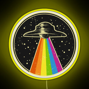 Queer UFO Rainbow UFO Alien Abduction Queer LGBT Gay Pride RGB neon sign yellow