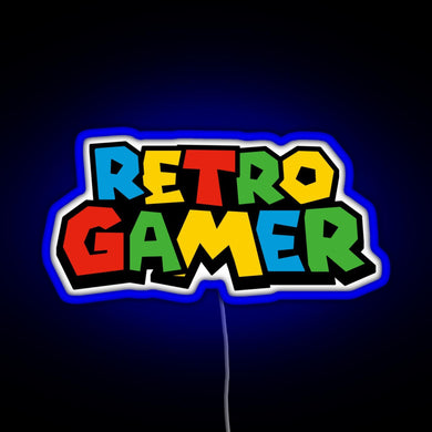 Retro Gamer N64 font RGB neon sign blue