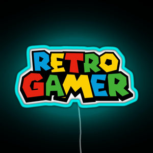Retro Gamer N64 font RGB neon sign lightblue 