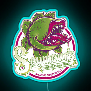 Seymour s Organic Plant Food musical theatre vintage cult movie RGB neon sign lightblue 