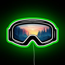 Load image into Gallery viewer, Ski Goggles Trees in the Sunset Design RGB neon sign green