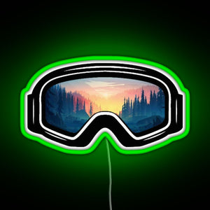 Ski Goggles Trees in the Sunset Design RGB neon sign green
