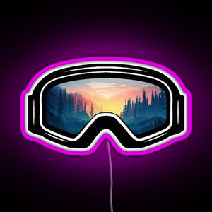 Ski Goggles Trees in the Sunset Design RGB neon sign  pink