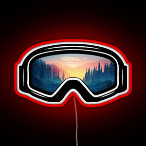 Ski Goggles Trees in the Sunset Design RGB neon sign red