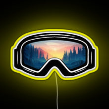 Load image into Gallery viewer, Ski Goggles Trees in the Sunset Design RGB neon sign yellow