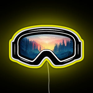 Ski Goggles Trees in the Sunset Design RGB neon sign yellow