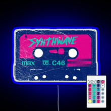 Load image into Gallery viewer, Synthwave Retrowave Aesthetic Vintage Drive Laser Cassette design RGB neon sign remote