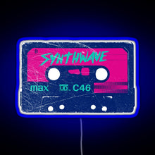 Load image into Gallery viewer, Synthwave Retrowave Aesthetic Vintage Drive Laser Cassette design RGB neon sign blue